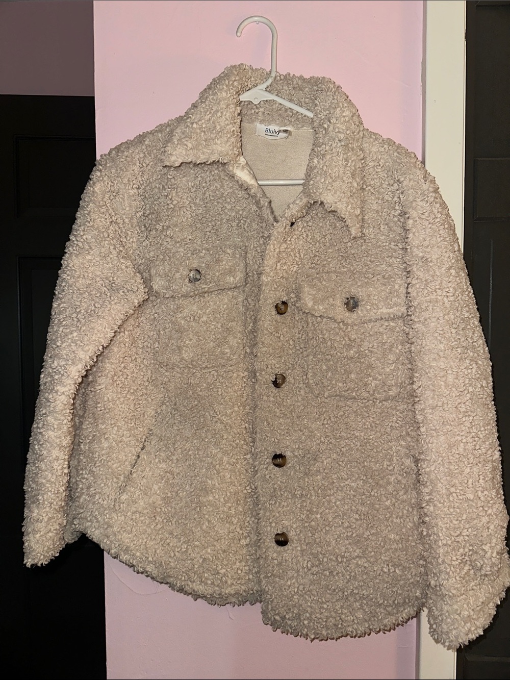 Bluivy Cream Sherpa Shirt Jacket - Plush Button-Front Coat